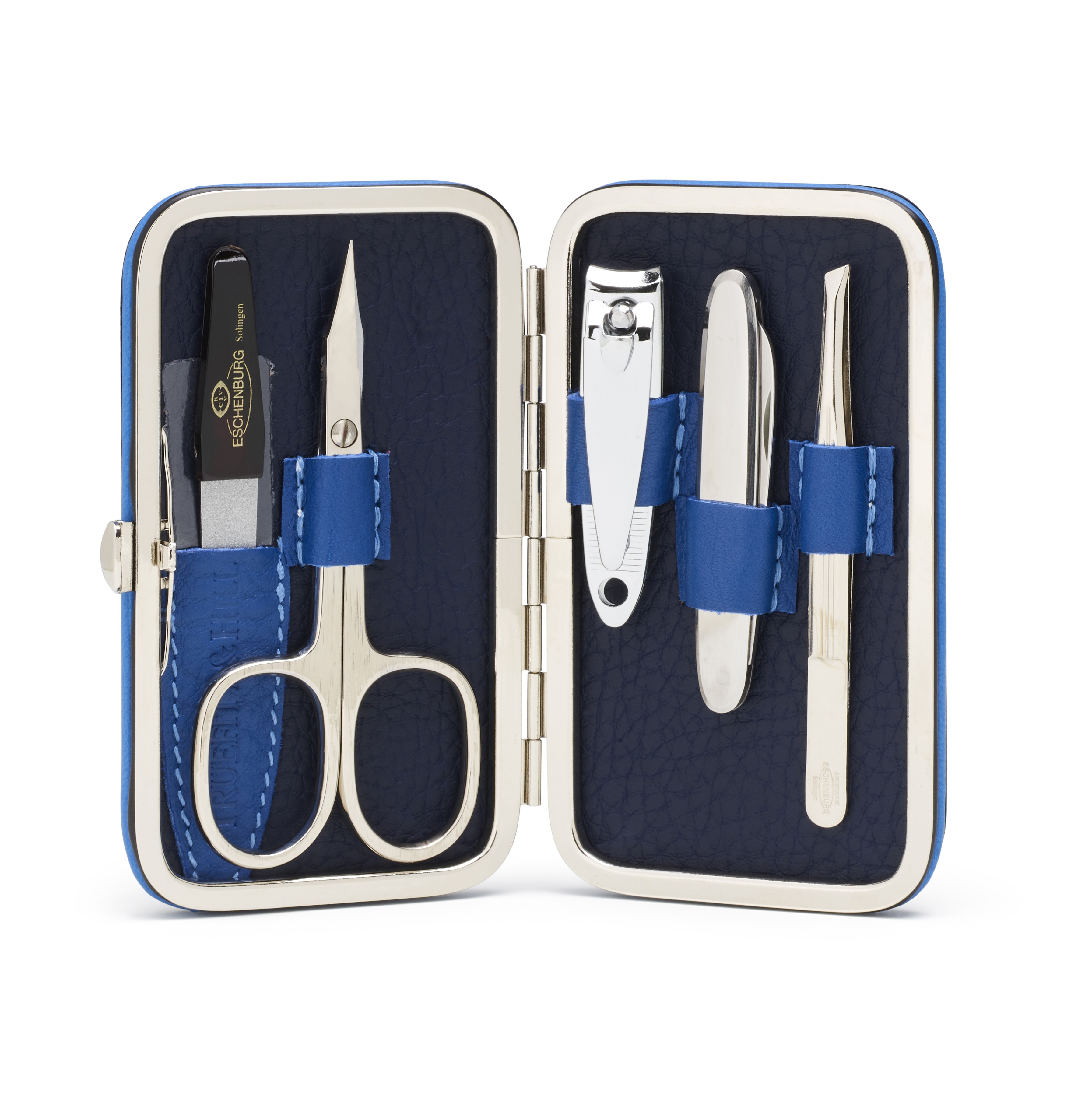 Blue/Colbat Smooth Leather 5 piece Framed Manicure Set